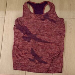 Oiselle Red Heathered Tank Top with Bird Pattern